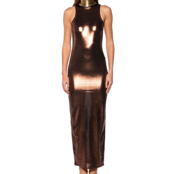 Callie Lives Dresses & Skirts - Xena Metallica: Brown Bronzer Stretch Mid Maxi Dress M